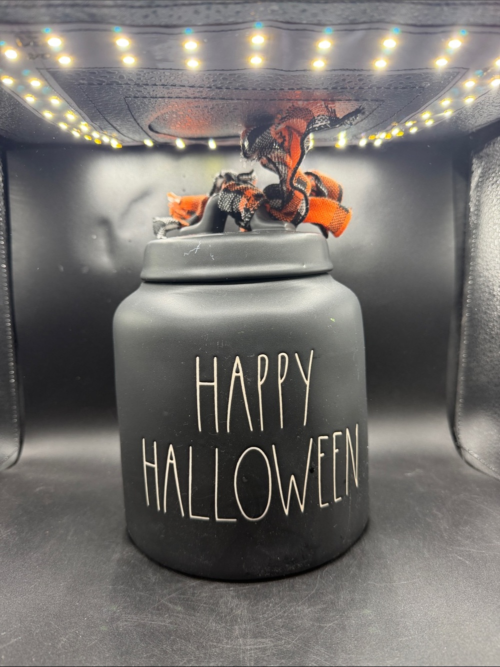 Rae Dunn Happy Halloween Black Canister